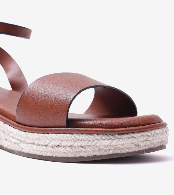 Espadrille Wedges with Ankle Strap - Tan