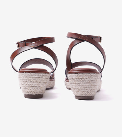 Espadrille Wedges with Ankle Strap - Tan