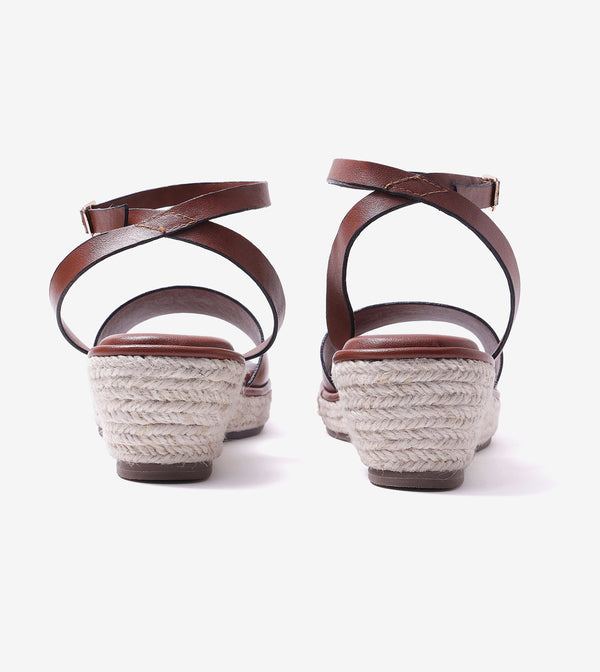 Espadrille Wedges with Ankle Strap - Tan
