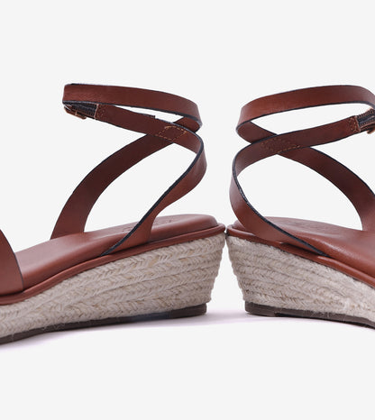 Espadrille Wedges with Ankle Strap - Tan