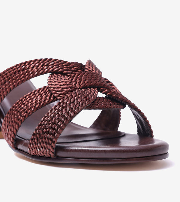 Braided Crossover Block Heels - Brown