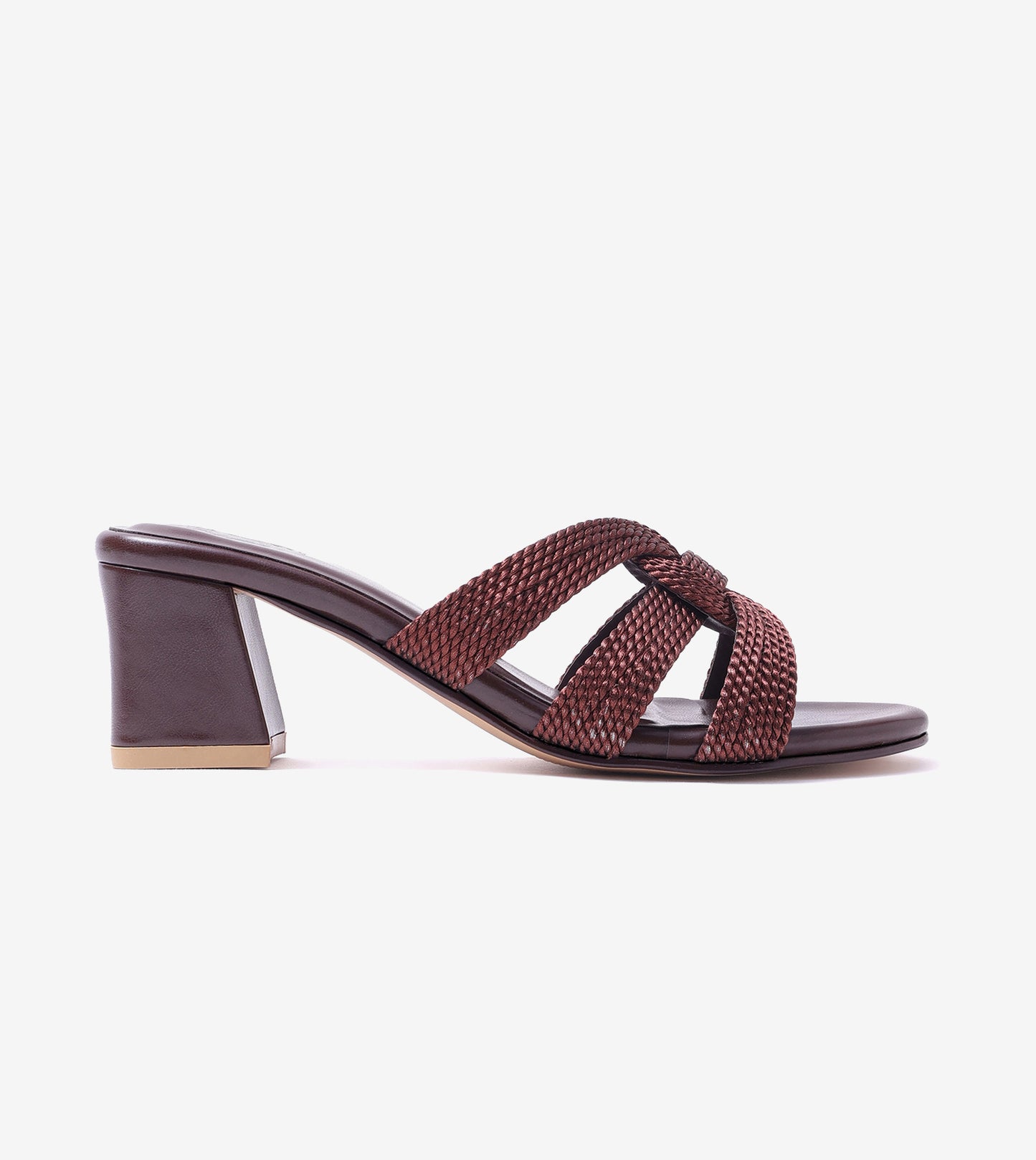 Braided Crossover Block Heels - Brown