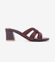 Braided Crossover Block Heels - Brown
