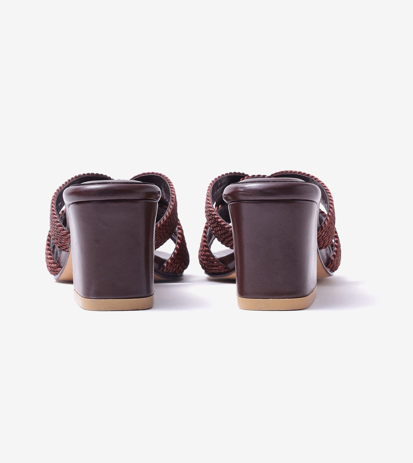 Braided Crossover Block Heels - Brown
