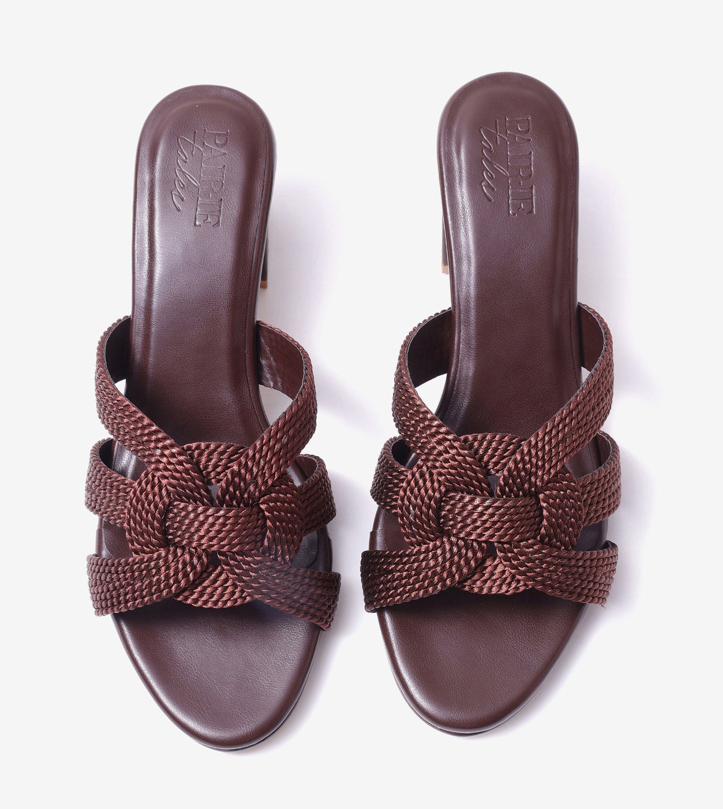 Braided Crossover Block Heels - Brown