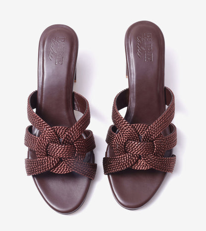 Braided Crossover Block Heels - Brown
