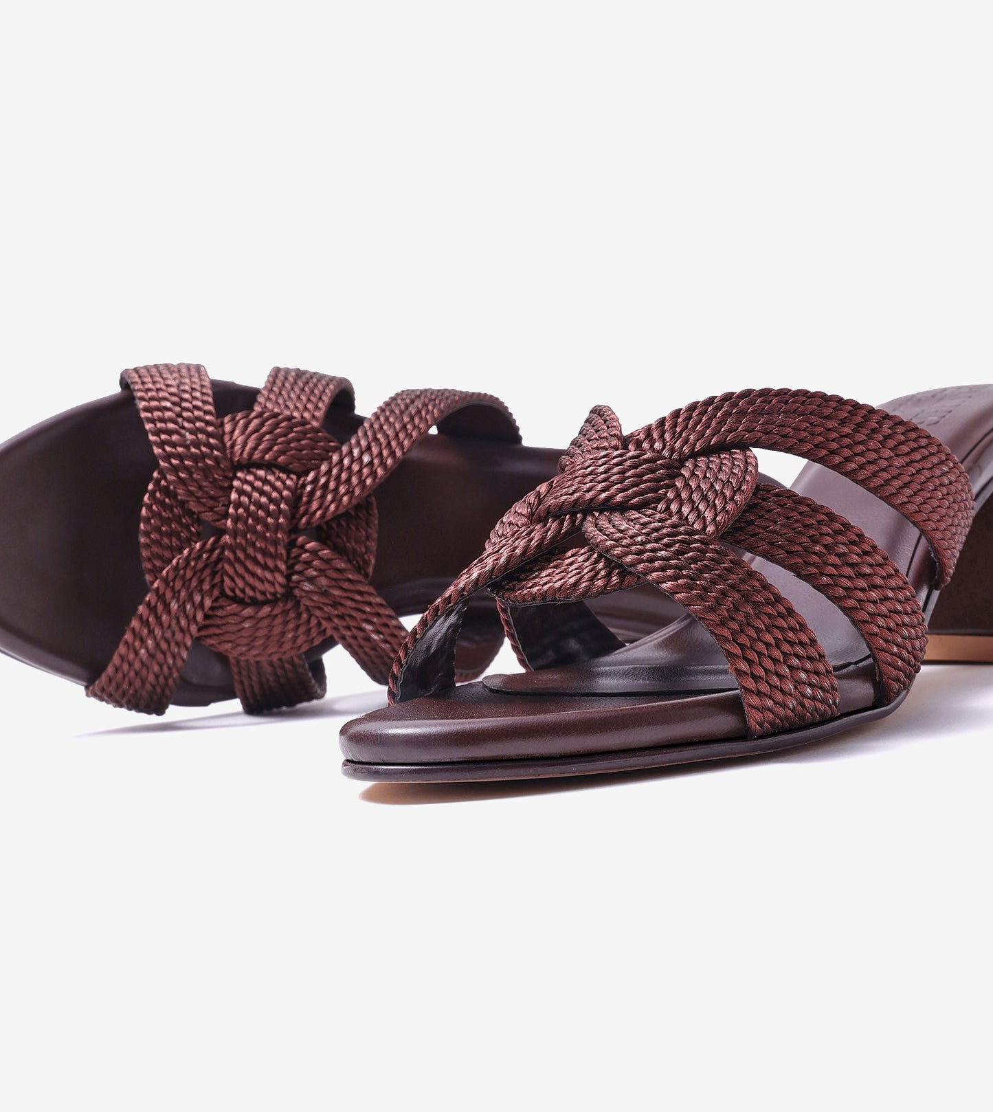 Braided Crossover Block Heels - Brown