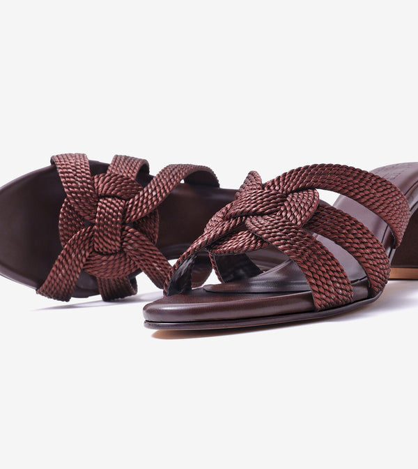 Braided Crossover Block Heels - Brown