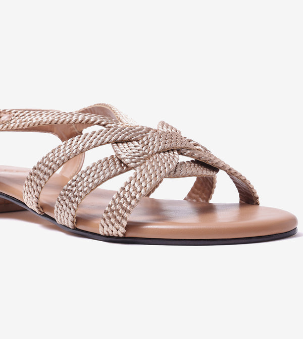 Entwined Woven Strap Flats Sandal - Beige