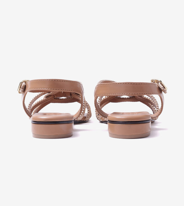 Entwined Woven Strap Flats Sandal - Beige