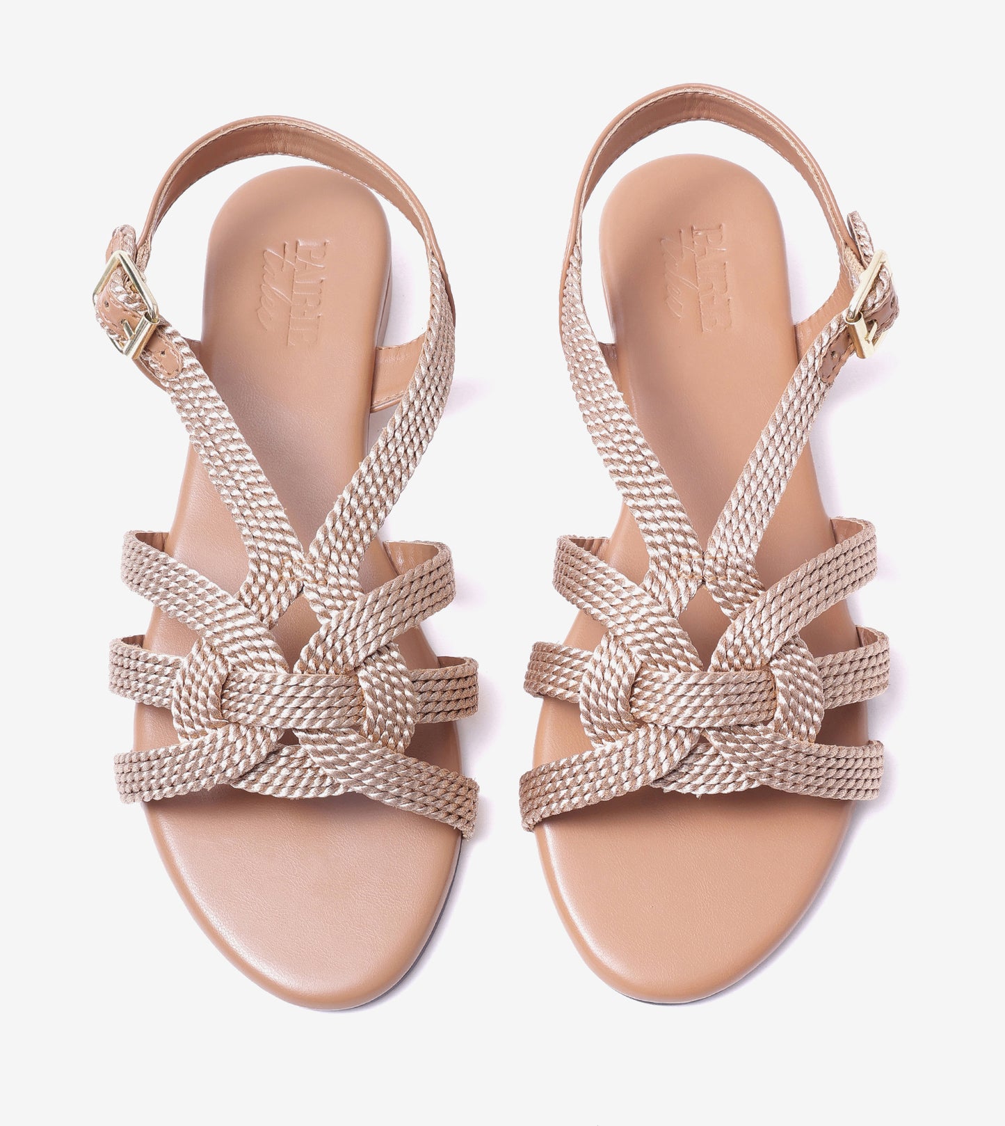 Entwined Woven Strap Flats Sandal - Beige
