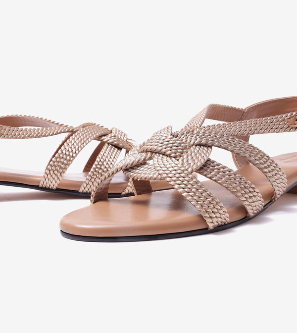 Entwined Woven Strap Flats Sandal - Beige