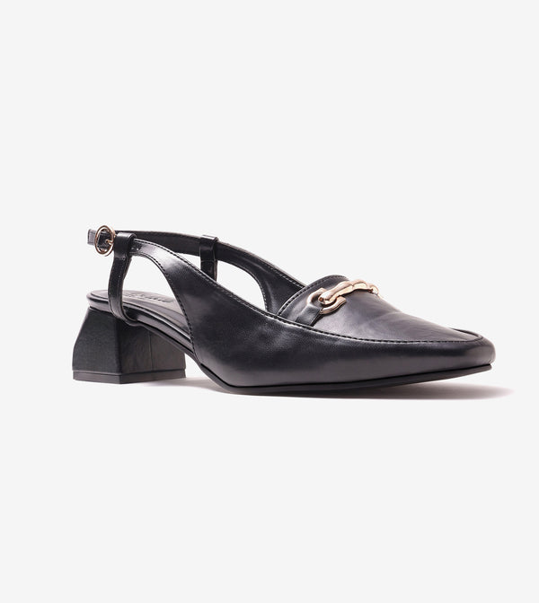 Classic Detail Slingback Heels - Black