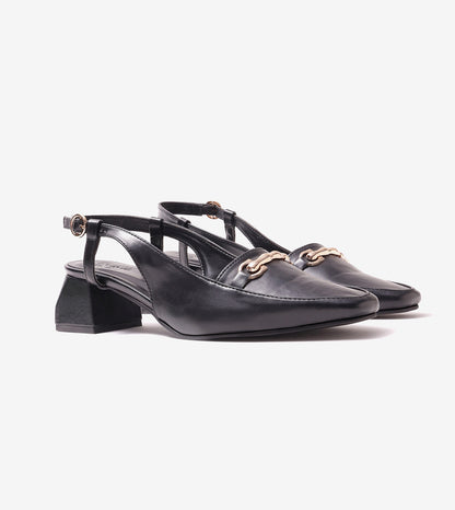 Classic Detail Slingback Heels - Black