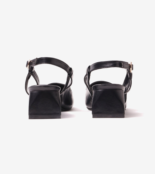 Classic Detail Slingback Heels - Black
