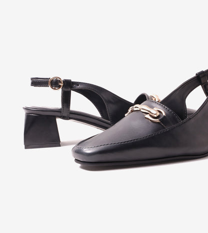 Classic Detail Slingback Heels - Black