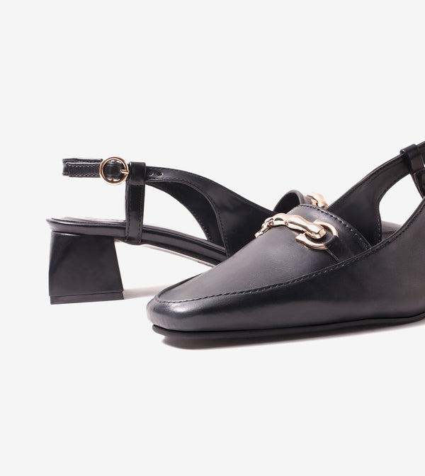 Classic Detail Slingback Heels - Black