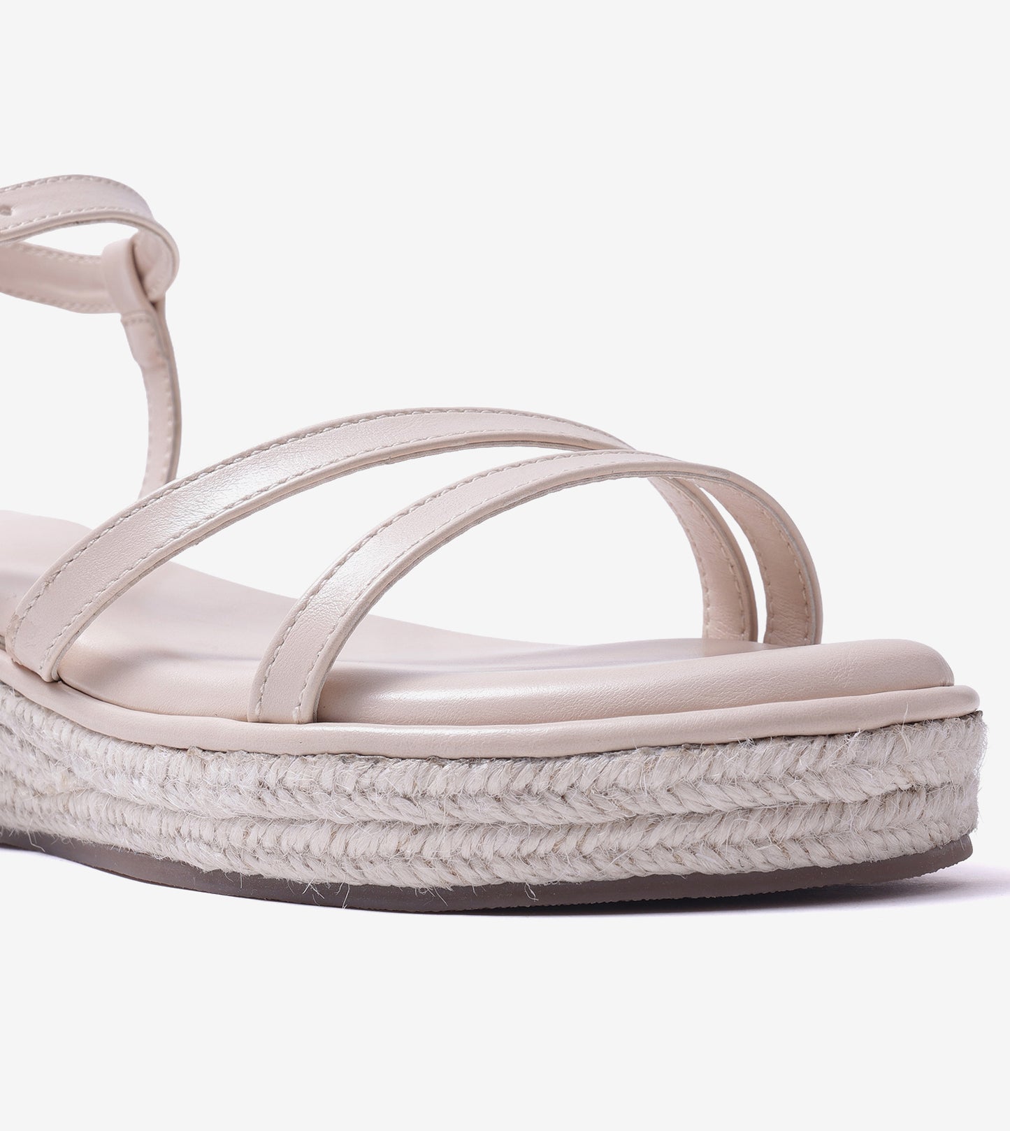Sculpted Strap Espadrille Sandals - Light Cream