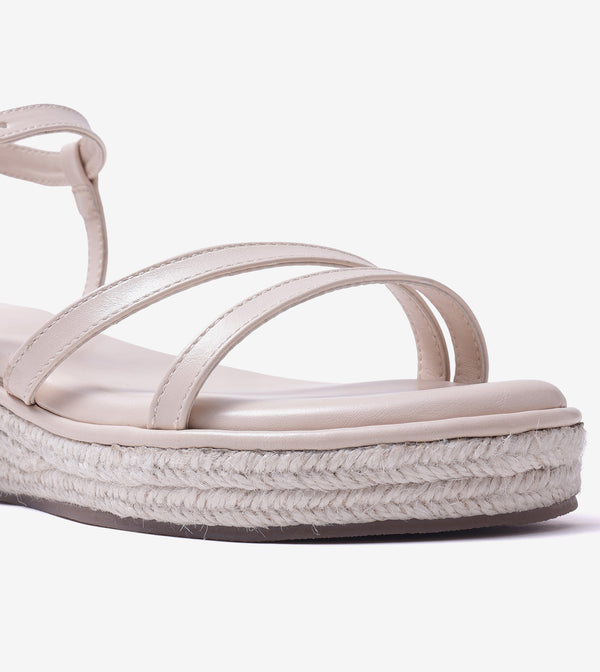 Sculpted Strap Espadrille Sandals - Light Cream