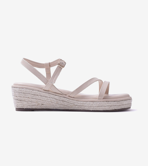 Sculpted Strap Espadrille Sandals - Light Cream
