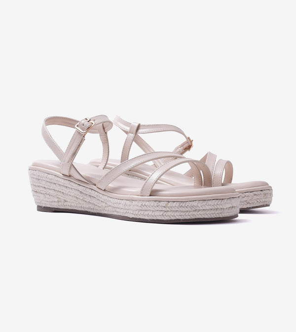 Sculpted Strap Espadrille Sandals - Light Cream