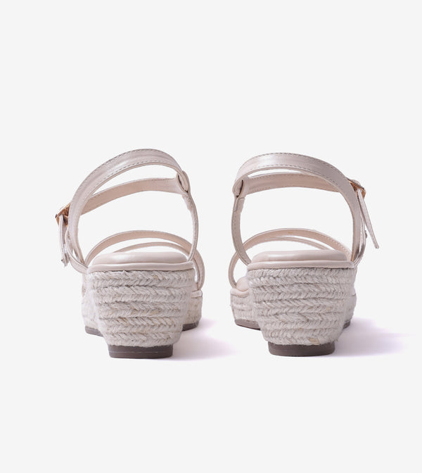 Sculpted Strap Espadrille Sandals - Light Cream