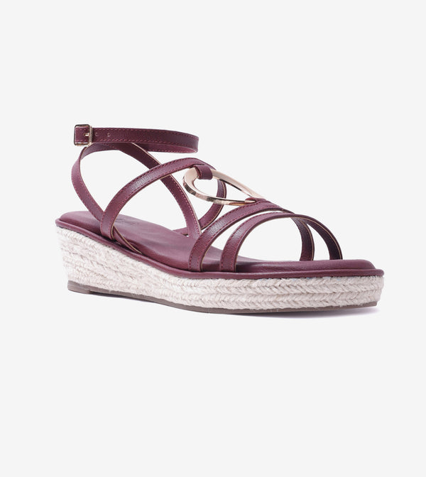 Embellished Ring Detail Espadrille - Maroon