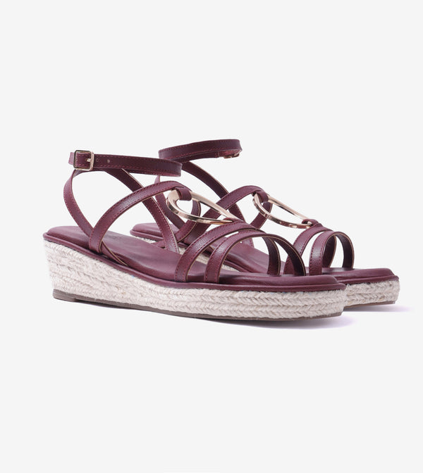 Embellished Ring Detail Espadrille - Maroon
