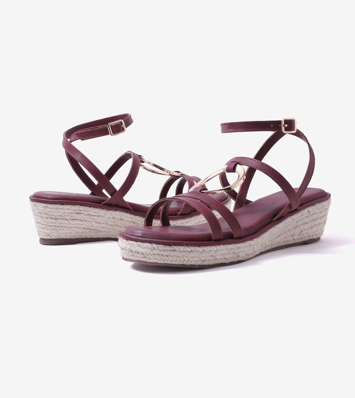 Embellished Ring Detail Espadrille - Maroon
