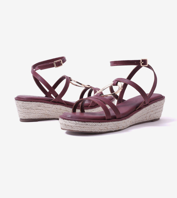 Embellished Ring Detail Espadrille - Maroon