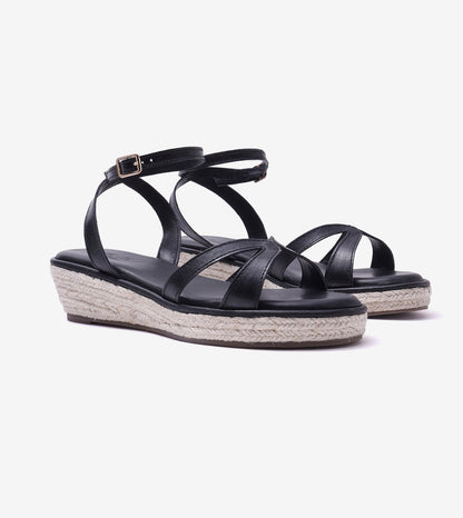Interlock Detail Ankle Strap Wedges - Black