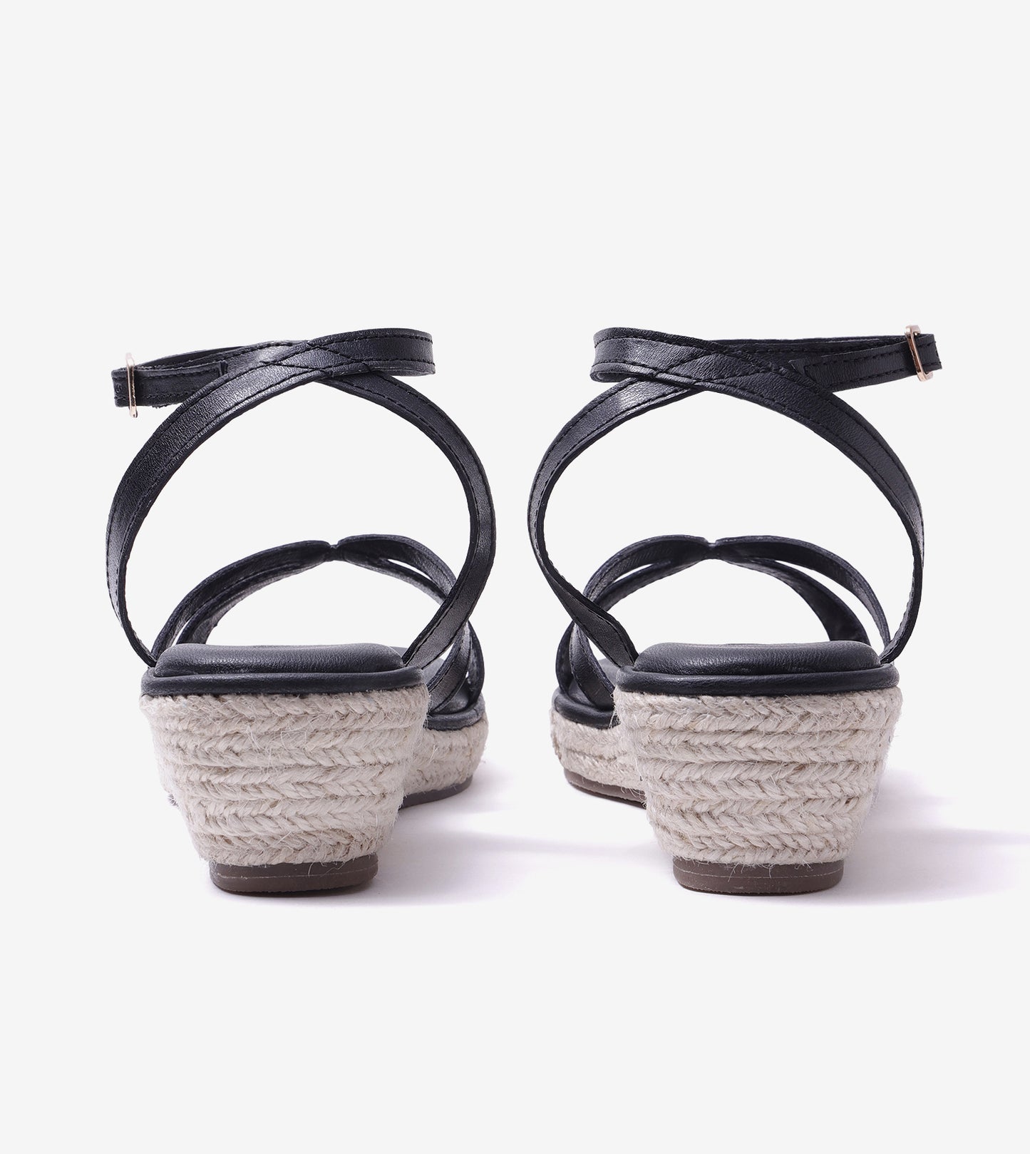 Interlock Detail Ankle Strap Wedges - Black