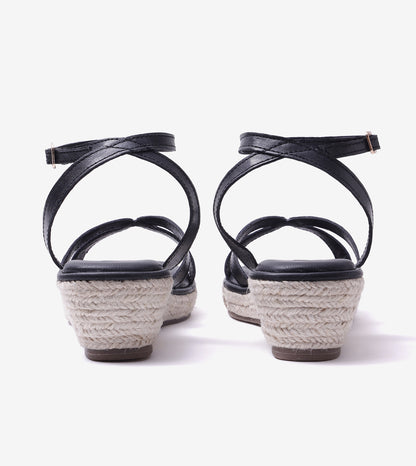 Interlock Detail Ankle Strap Wedges - Black