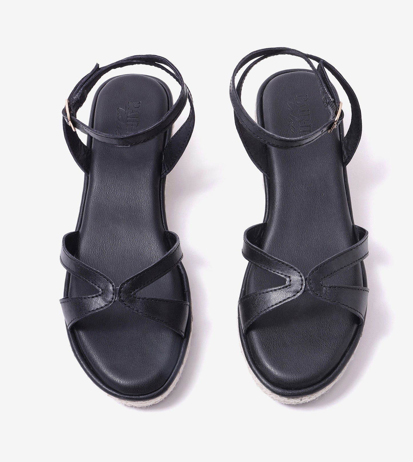 Interlock Detail Ankle Strap Wedges - Black