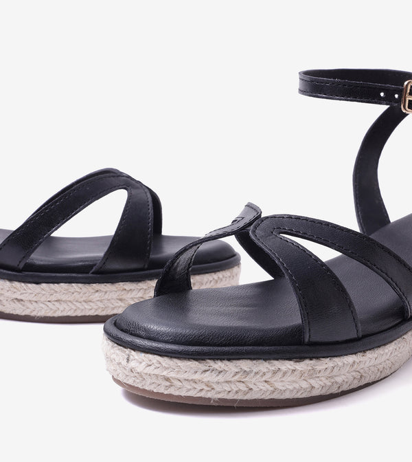 Interlock Detail Ankle Strap Wedges - Black