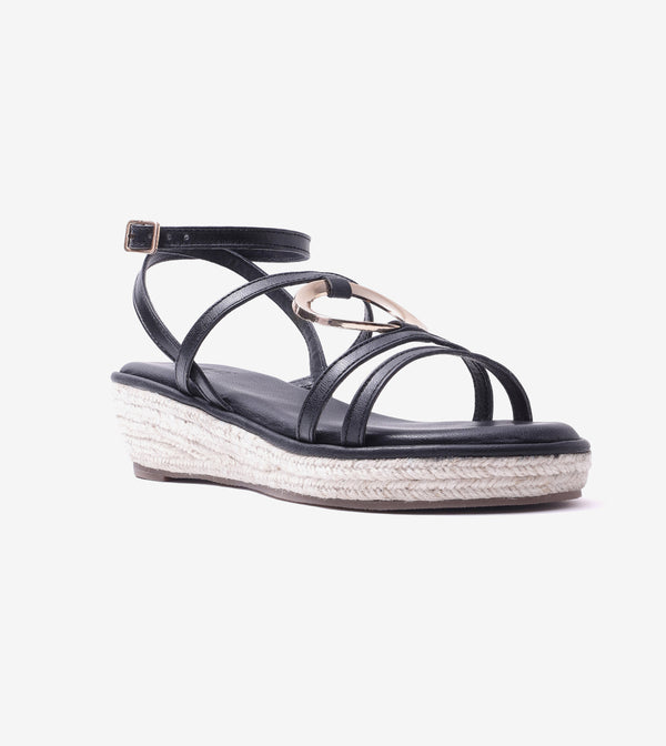 Embellished Ring Detail Espadrille - Black