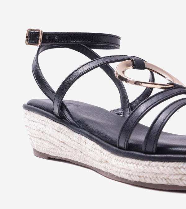 Embellished Ring Detail Espadrille - Black
