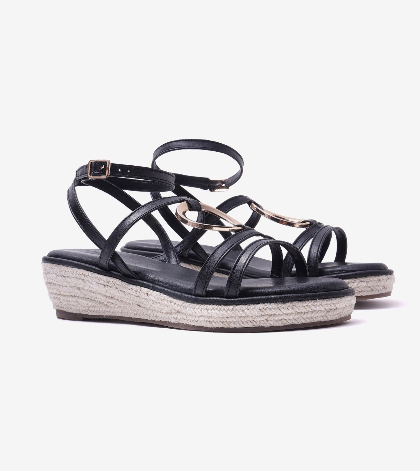 Embellished Ring Detail Espadrille - Black