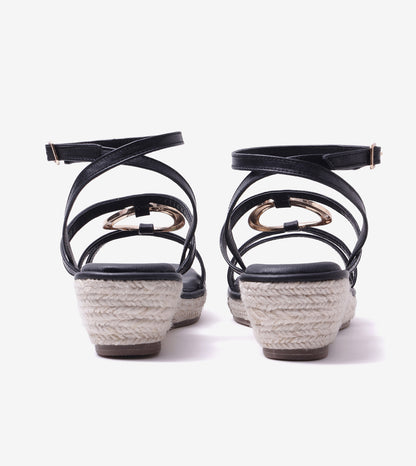 Embellished Ring Detail Espadrille - Black