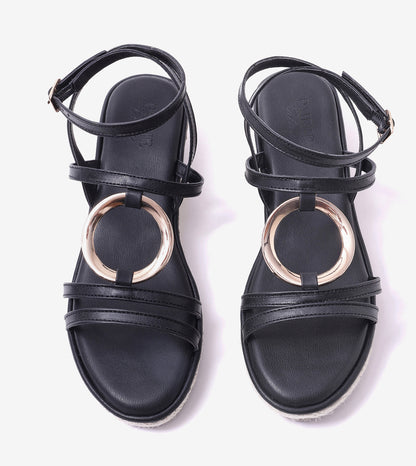 Embellished Ring Detail Espadrille - Black