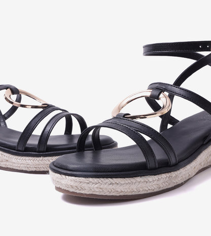 Embellished Ring Detail Espadrille - Black