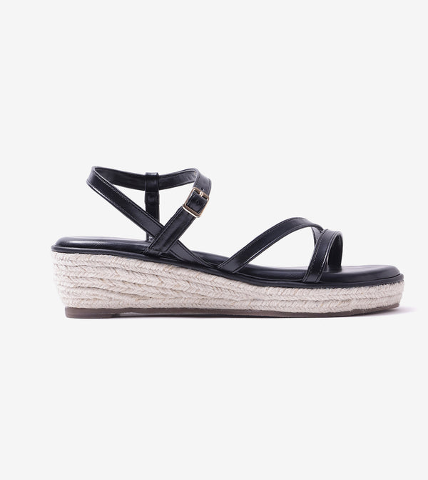 Sculpted Strap Espadrille Sandals - Black
