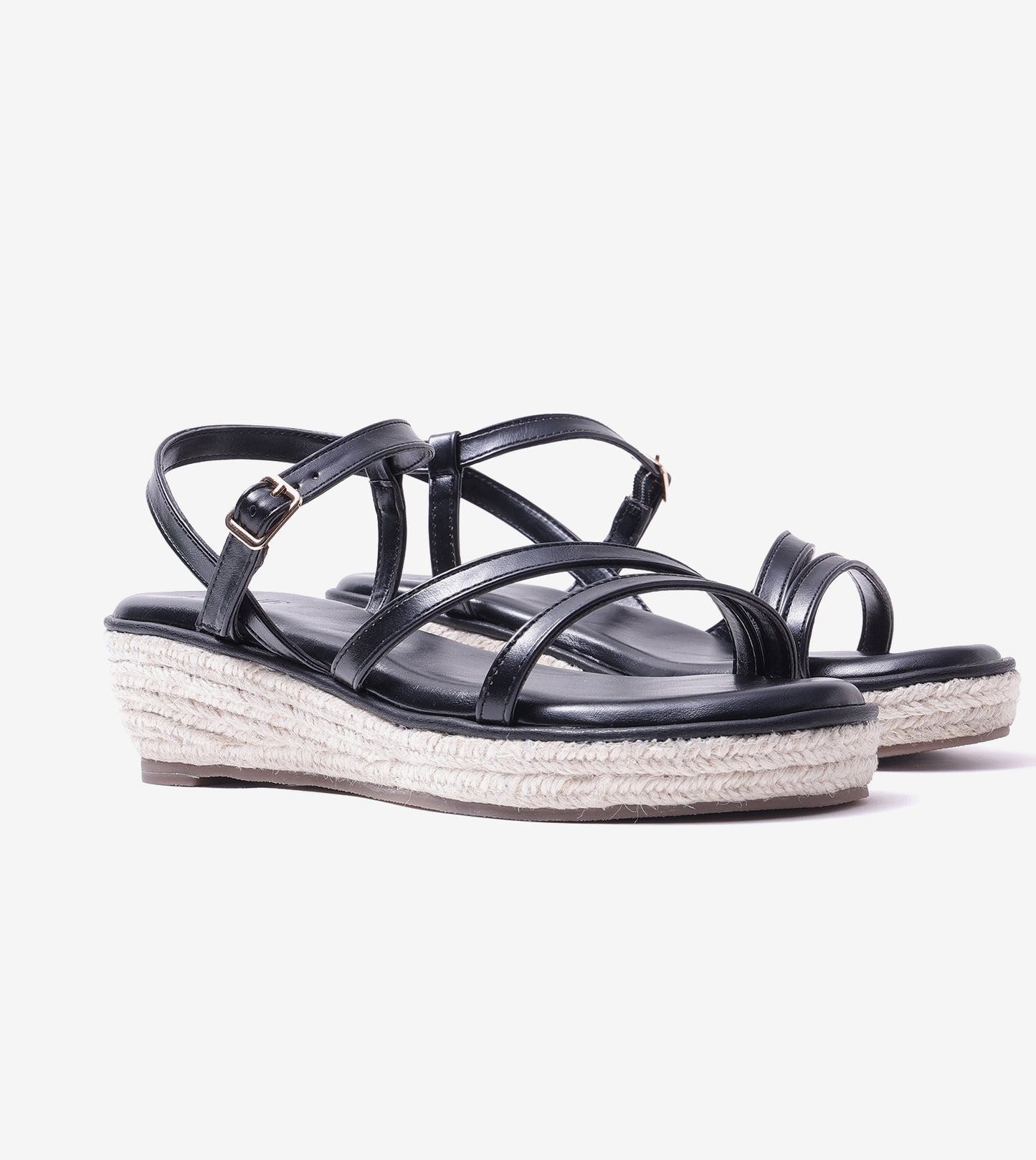 Sculpted Strap Espadrille Sandals - Black