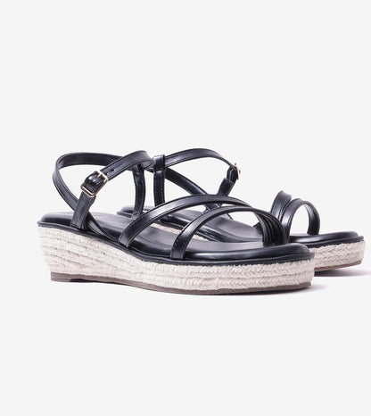 Sculpted Strap Espadrille Sandals - Black