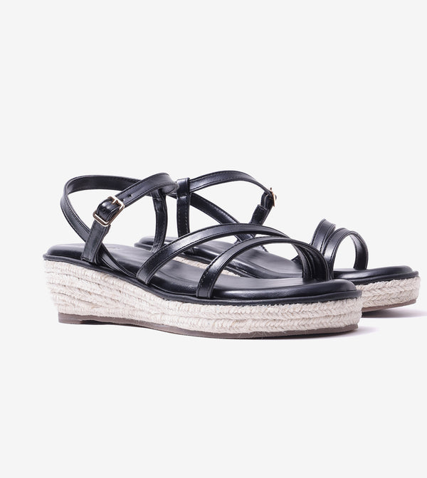 Sculpted Strap Espadrille Sandals - Black