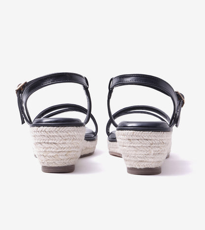 Sculpted Strap Espadrille Sandals - Black