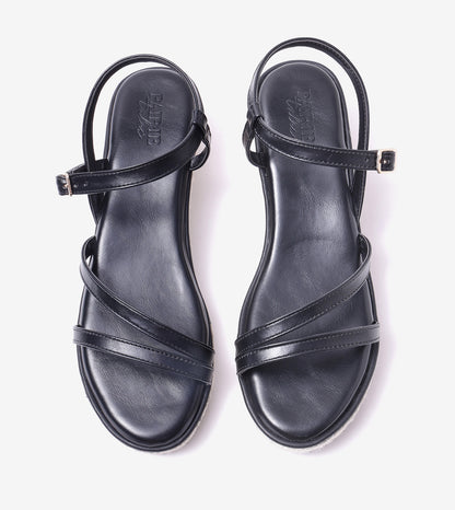 Sculpted Strap Espadrille Sandals - Black