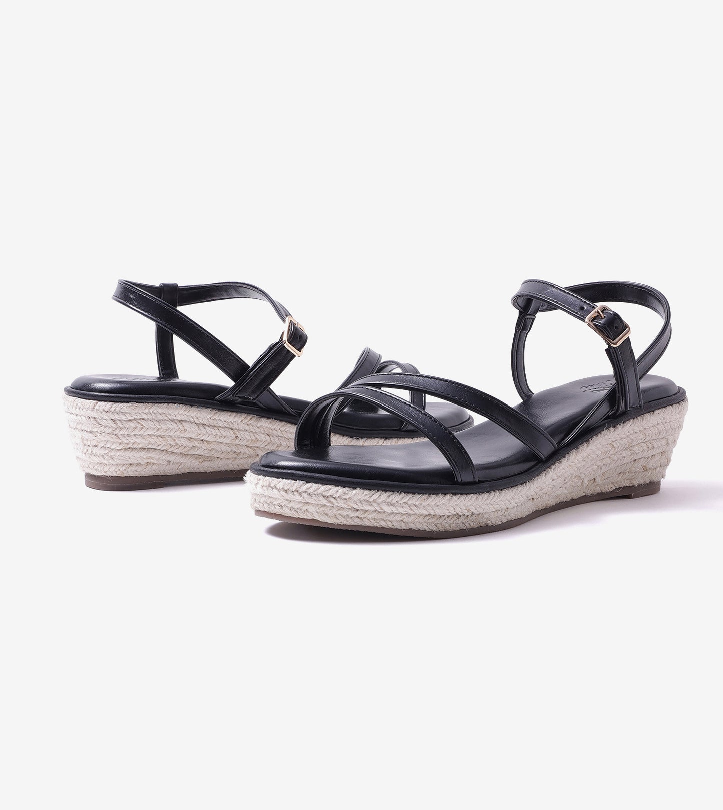 Sculpted Strap Espadrille Sandals - Black