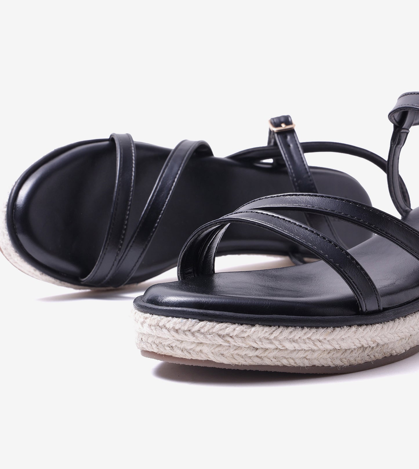 Sculpted Strap Espadrille Sandals - Black