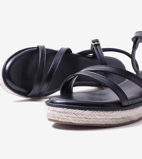 Sculpted Strap Espadrille Sandals - Black
